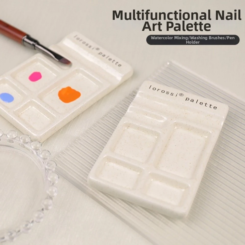 Portable Ceramic Paint Palette Smooth Stain Resistant Nail Polish Palette with Brush Holder Color Mixing Palette Manicure