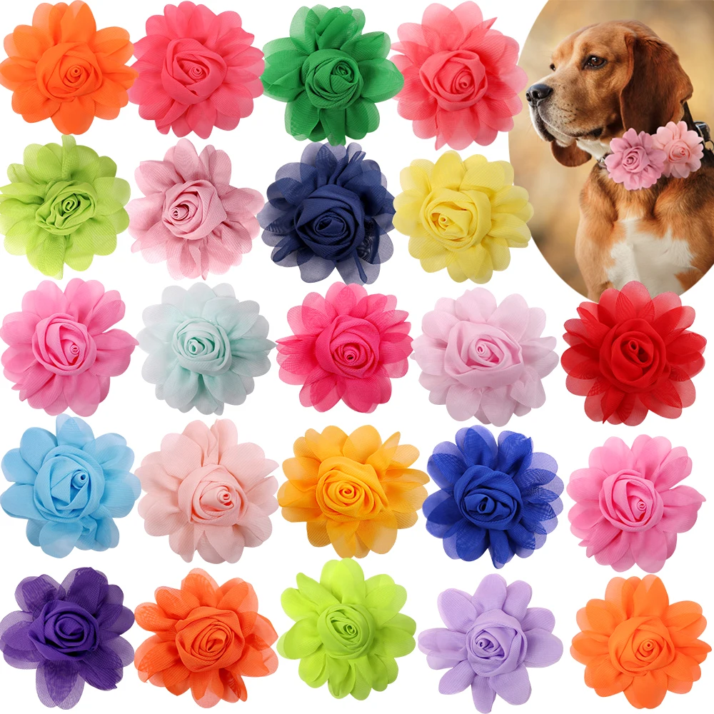 

50PCS Fashion Gauze Bows Collar Charms Slidable Dog Collar Big Flower-Collar Dog Accessories Creative Bow Pet Dog Supplies