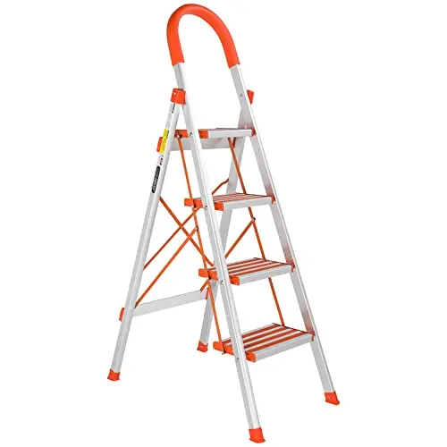 4 Step Ladder Aluminum Lightweight Folding Step Stool Portable Home and Kitchen Anti-Slip Stepladder 350lbs EN131 (4