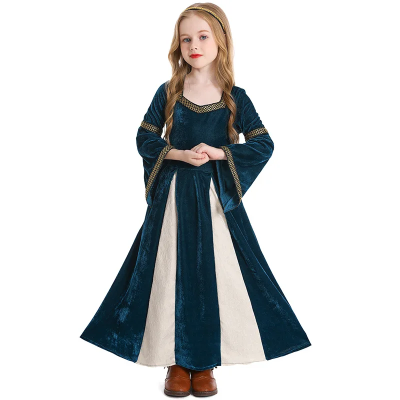 

Vintage Dress Cosplay Middle Ages queen Halloween kid girl Dress Retro Gothic Dress