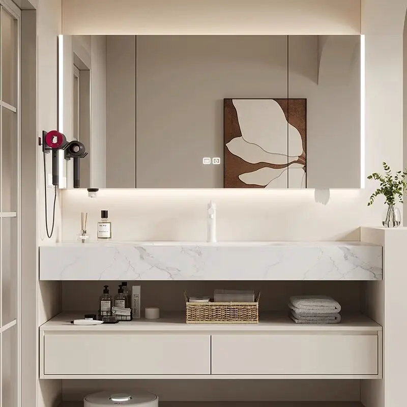 

Wall-mounted bathroom sink round design mirror waterproof bathroom cabinet vanity