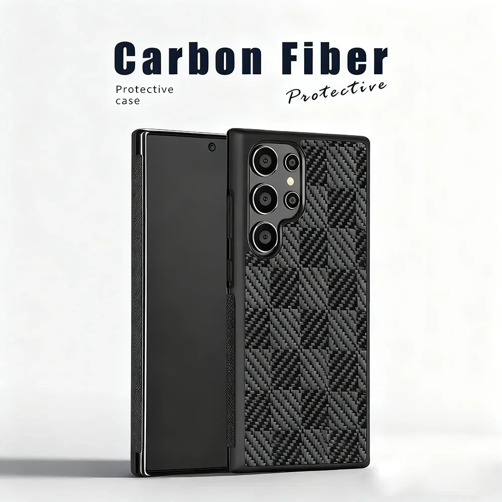 

Противоударный чехол с линзой из сплава — роскошный чехол MagSafe с текстурой углеродного волокна для Samsung Galaxy S22 S23 S24 S25 Plus Ultra