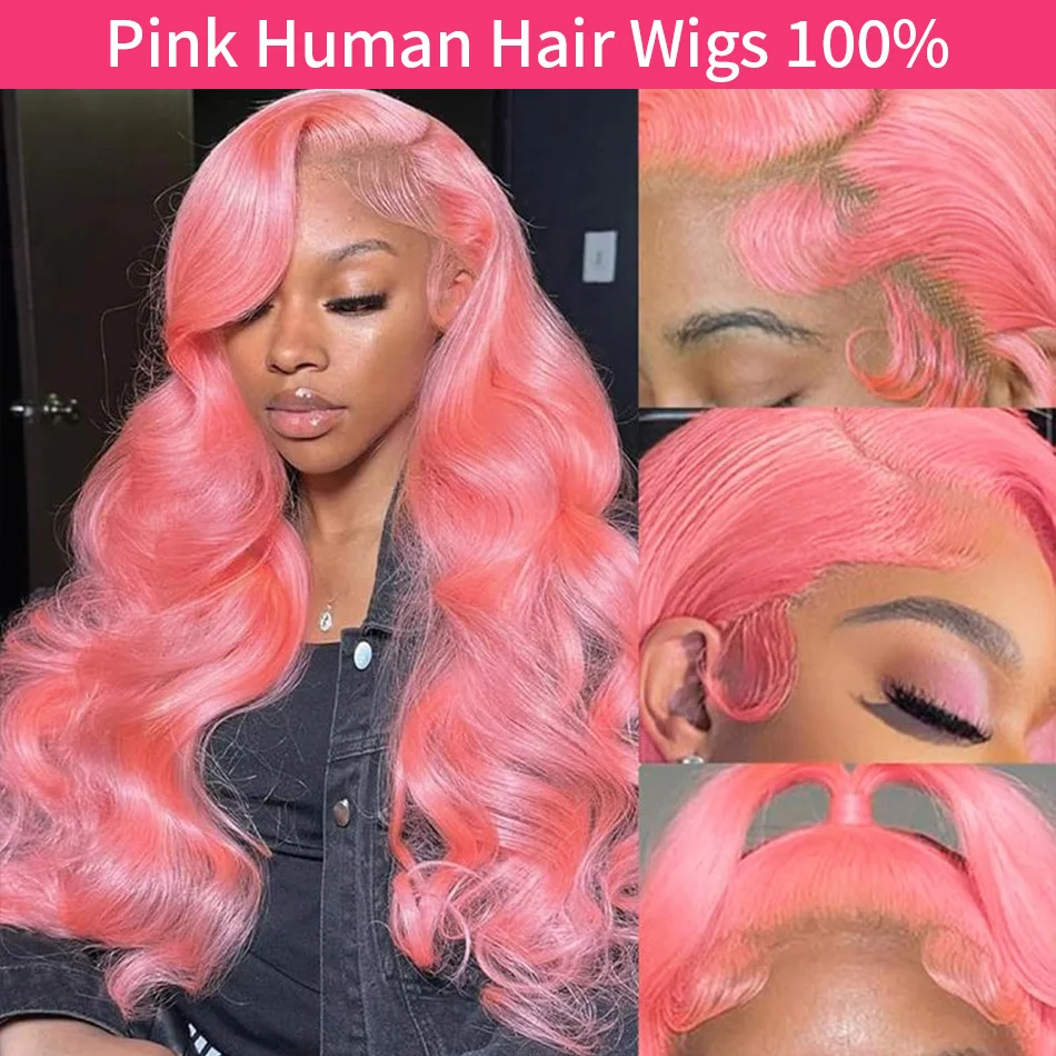 Pink Human Hair Wig Body Wave Lace Front Wig 13X6 Hd Lace Frontal Wig 230 Density Brazilian Hair 40 Inch Colored For Black Women