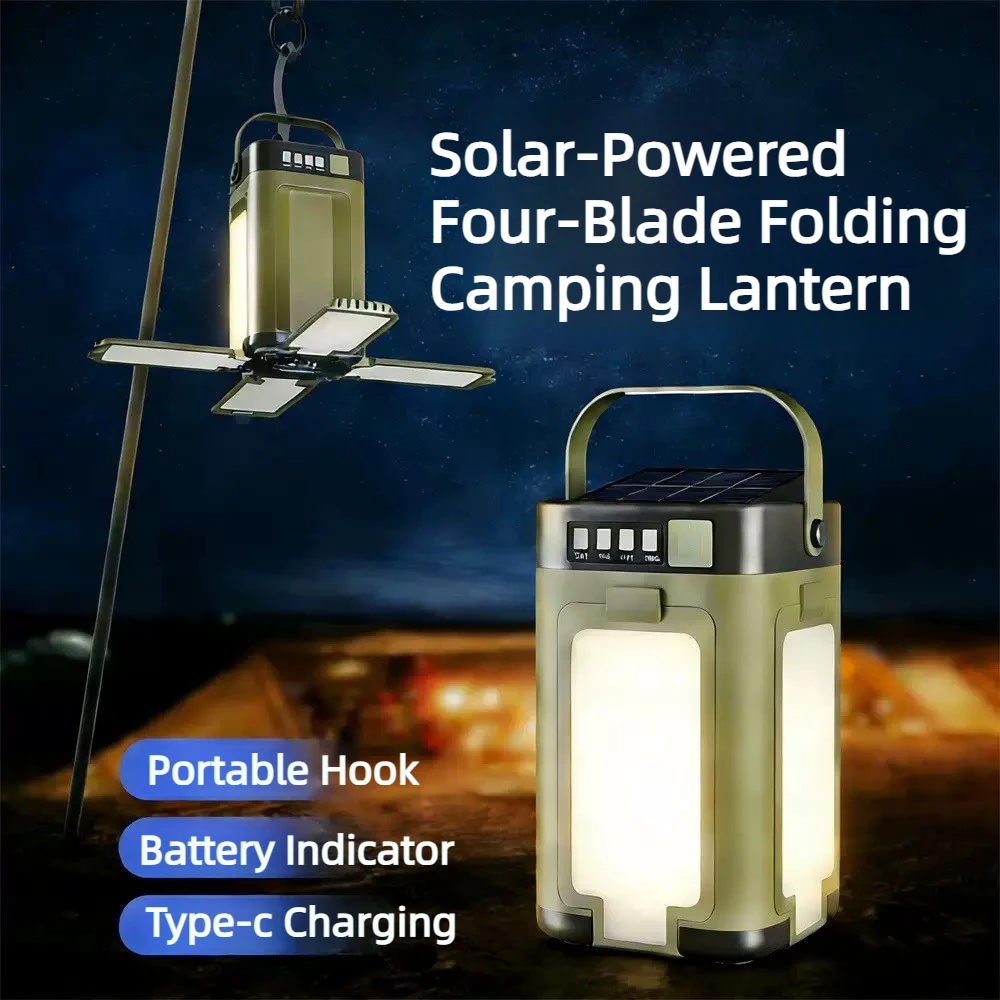 Foldable Camping Lantern USB-C Rechargebale Tent Light 6 Mode Dimming Outdoor Waterproof Emergency Solar Lamp For Fishing Hiking