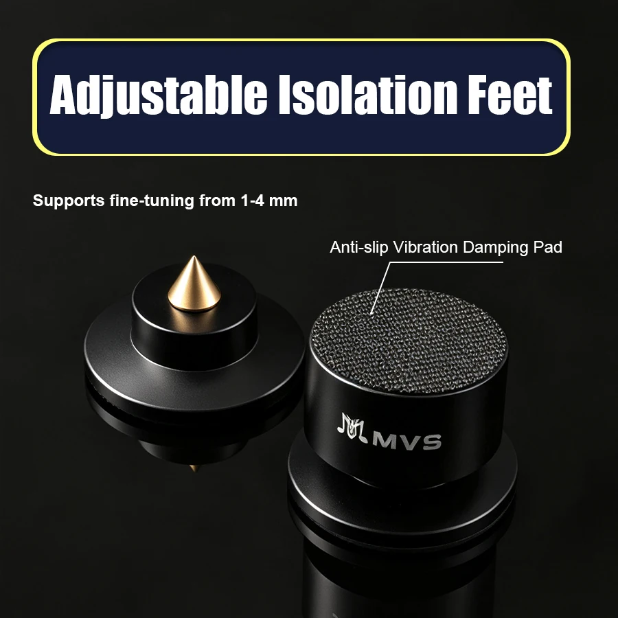 4Pcs Hi-End Audiophile Speaker Isolation Spikes, Aluminum Alloy Adjustable Shock Absorbing Feet for HiFi Amp CD Player Turntable