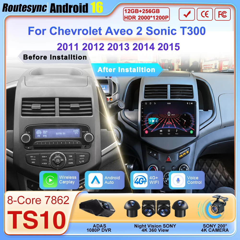 

Беспроводной CarPlay для Chevrolet Aveo 2 Sonic T300 2011-2015, автомобильная мультимедийная система с Android 16, разделением экрана и GPS-навигацией