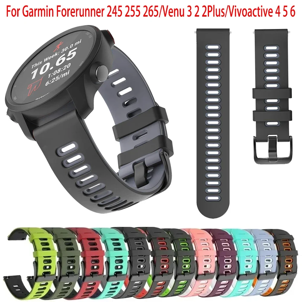 

Универсальный силиконовый ремешок 20 22 мм для Garmin Forerunner 265 255 245, музыкальный ремешок Vivoactive 6 5 4/Venu 3 2 45 мм, браслет, ремешок для часов