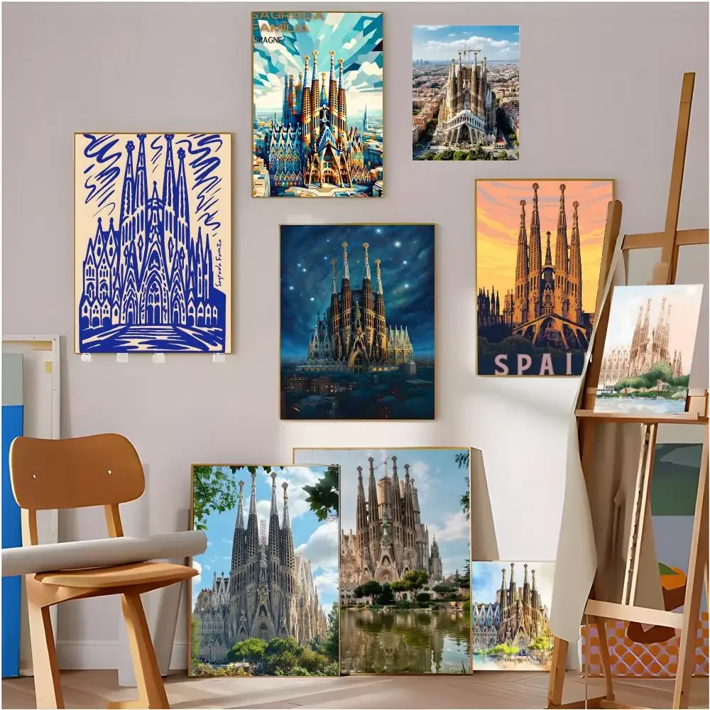 Pôster Sagrada Família: Arte de Parede Retrô Estética para Decoração de Casa, Quarto, Café, Clube e Dormitório