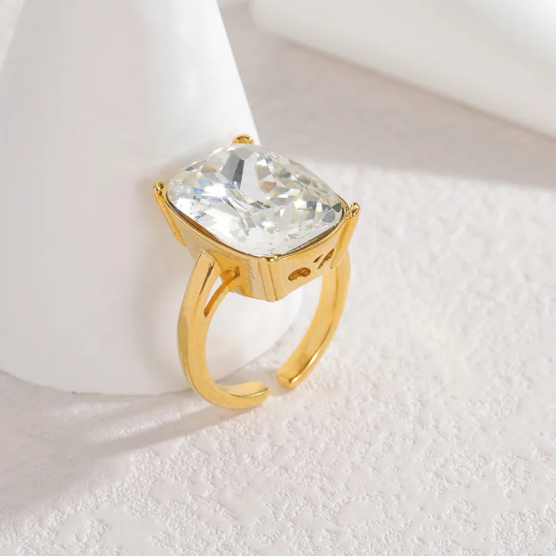 EILIECK Trendiges Funkelndes Kristall-Schmuckset mit Halskette, Ohrringen und Ring für Damen, Edelstahl, Goldfarben, Wasserdicht, Geschenkset – Detail 18
