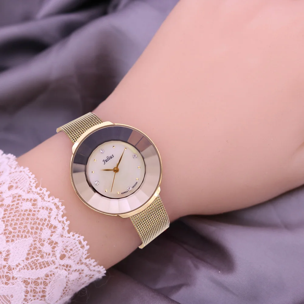 Julius-reloj de cuarzo japonés para mujer, reloj con corazón hueco, nácar, fino, regalo de cumpleaños para niña, sin caja