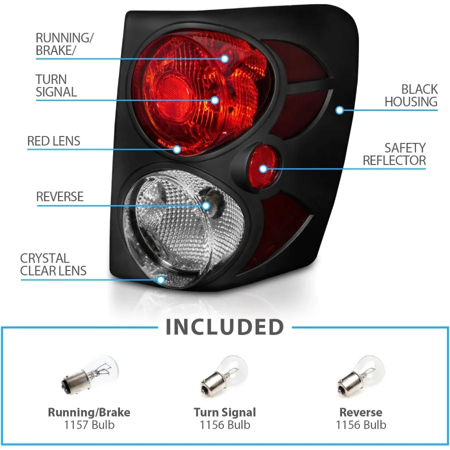 مجموعة مصابيح خلفية بديلة للفرامل ثلاثية الأبعاد باللون الأسود مع لمبة متضمنة لسيارة جيب جراند شيروكي 9904 مثالية لتعزيز الرؤية
