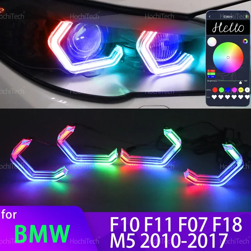 For BMW 5 Series F10 F11 F07 F18 520i 523i 528i 530i 535i 550i M5 2010-17 M4 Style Multi Color RGB LED Angel Eyes Kit Halo Rings