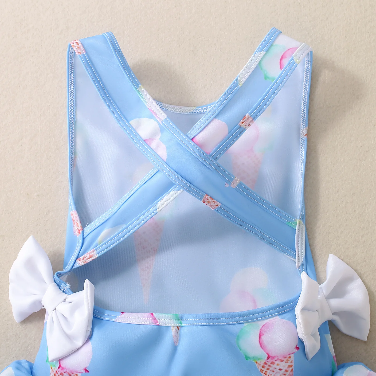 Baby Girls Beach Sun-proof Ice-cream Blue Suspenders Swimwear  2024 New Summer Cute Fashion Crisscross Back  Swimwear ﻿for 1-3T