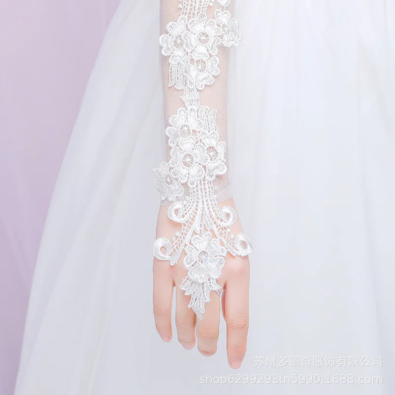 Gants en dentelle de longueur moyenne pour robe de mariée, gants de mariage, doigt ouvert, blanc, mince, simple, nouveau