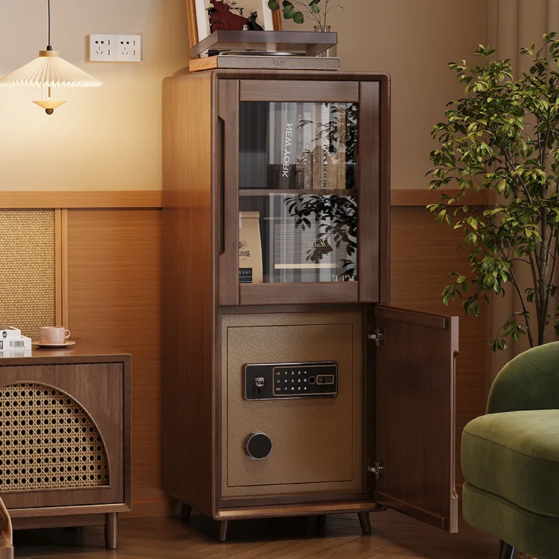 Solid wood TV, side cabinet, household living room, hidden safe, safe integrated medium and ancient style wine cabinet, bookcase