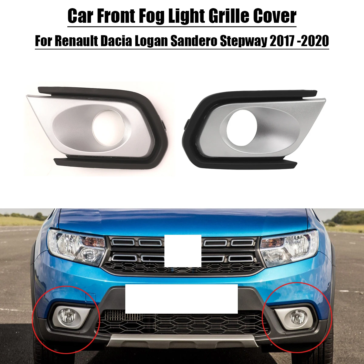 Car Front Fog Light Grille Cover For Renault Dacia Logan Sandero Stepway 2017 2018 2019 2020 Car External Parts