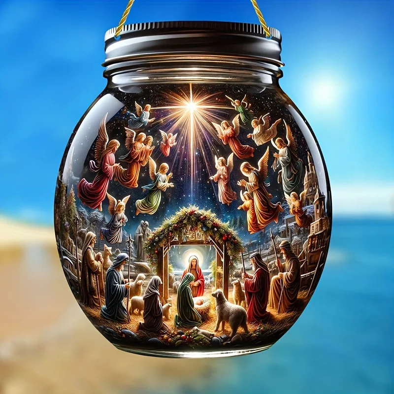 

Colorful nativity scene sun catcher christmas pendant garden and home window decoration