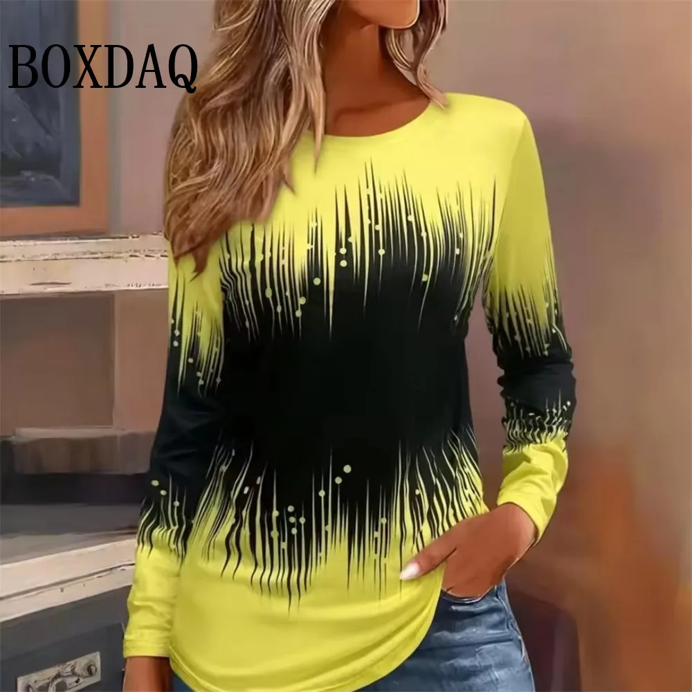 

Tie Dye Gradient Print Women's Long-Sleeve T-Shirt For Autumn 2025 New Fashion Casual Round Neck Loose Pullover Tops Plus Size