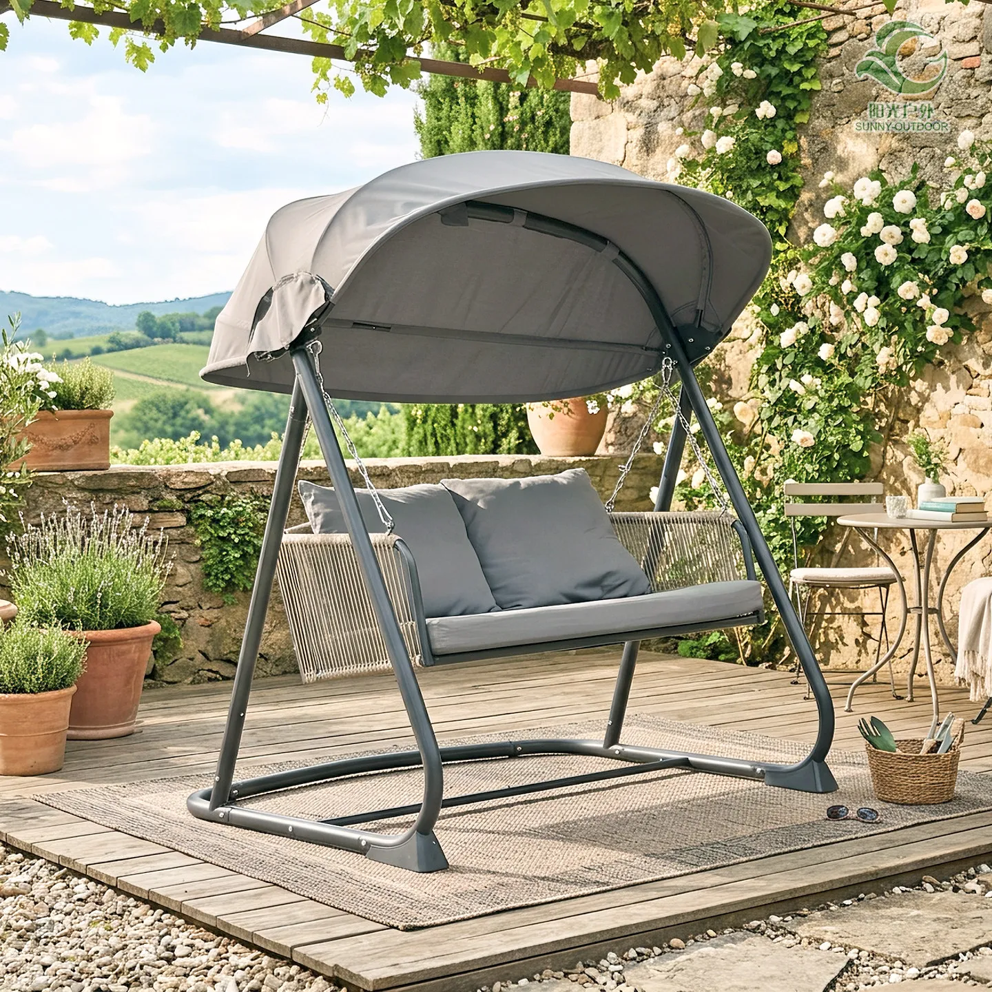For Double Rattan Swing Chair for Garden & Patio, Outdoor Hanging Hammock Cradle, Villa Balcony Lounger