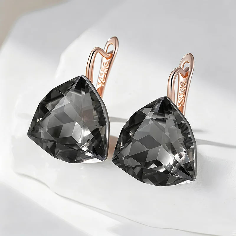 Wbmqda 22*17mm glänzende graue Edelstein-Ohrringe für Frauen 585 Roségold Farbe Luxus Party Big Zircon Schmuckzubehör