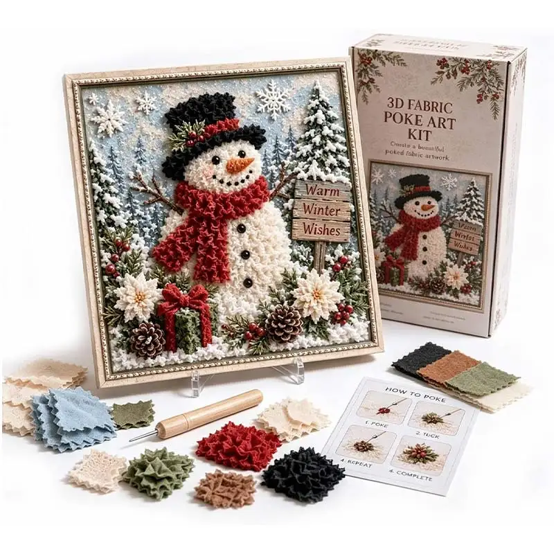 3D Weihnachts-Stoff-Poke-Art-Set, handgemachtes DIY-Stoff-Poke-Art-Set mit vorgeschnittenen Quadraten, Vintage-Handarbeit-Dekoration für Anfänger – Detail 1