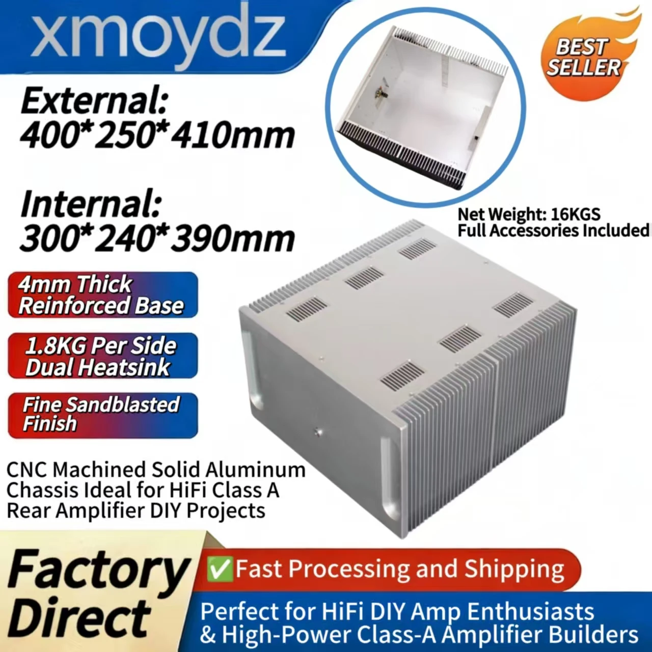 

Корпус для Hi-Fi усилителя DIY из алюминия, 400*250*410 мм, класс A, с двойным задним радиатором, пескоструйная обработка, внутренний размер 300*240*390 мм