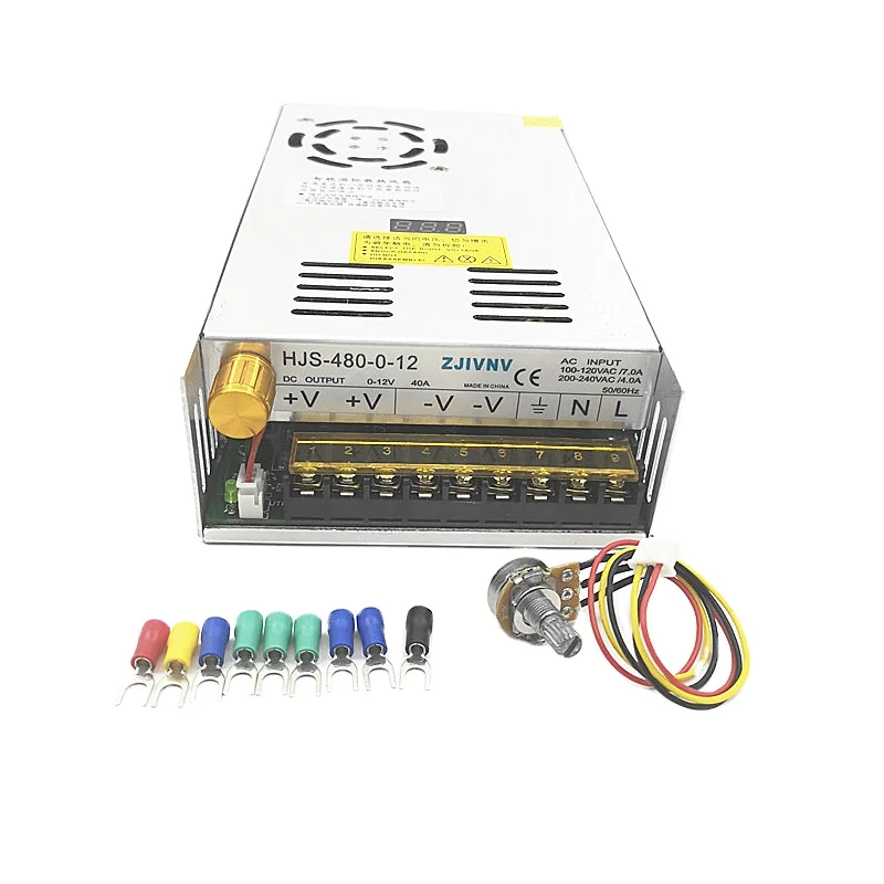 شاشة ديجيتال 480 وات تحويل التيار الكهربائي، مخرج تيار مستمر 0-48 فولت قابل للتعديل 10 أمبير عرض حد HJS-480-0-48 #6