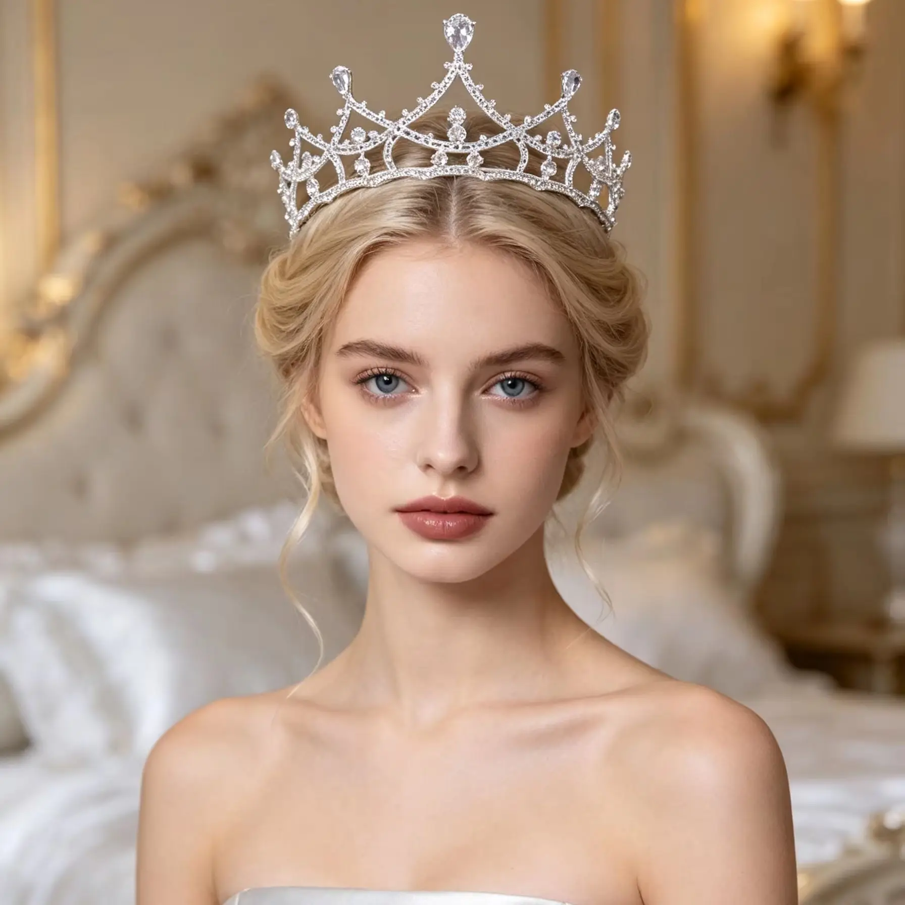 1 Piece of Vintage Elegant Hollow-Out Silver Crown with Fine Diamonds, Bohemian Pure and Gentle Bridal Wedding Headpiece Accesso