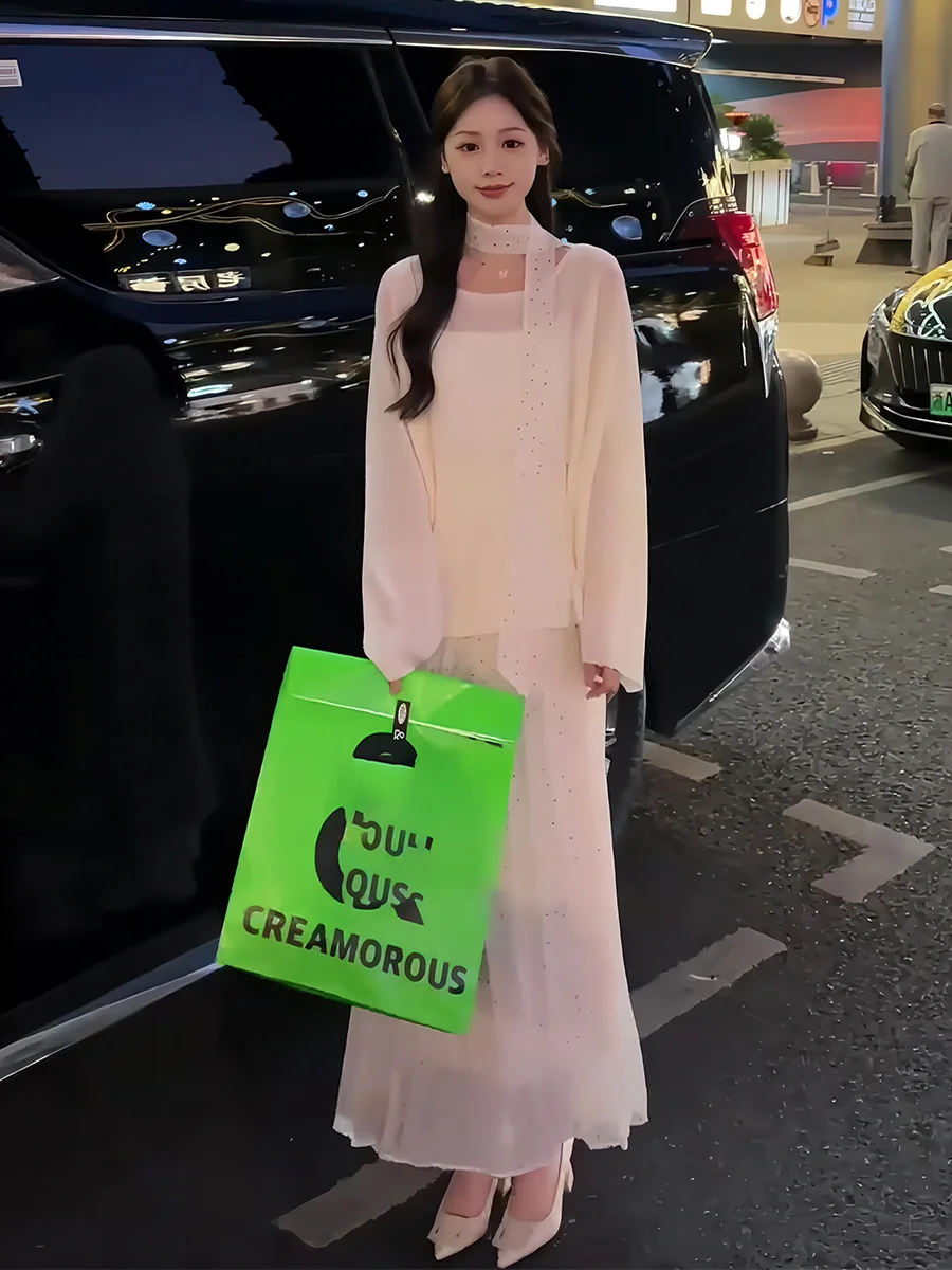 Verano 2025, Top de punto holgado con alas de murciélago para mujer con detalle de encaje, falda f, conjunto de camiseta, traje informal Faionable