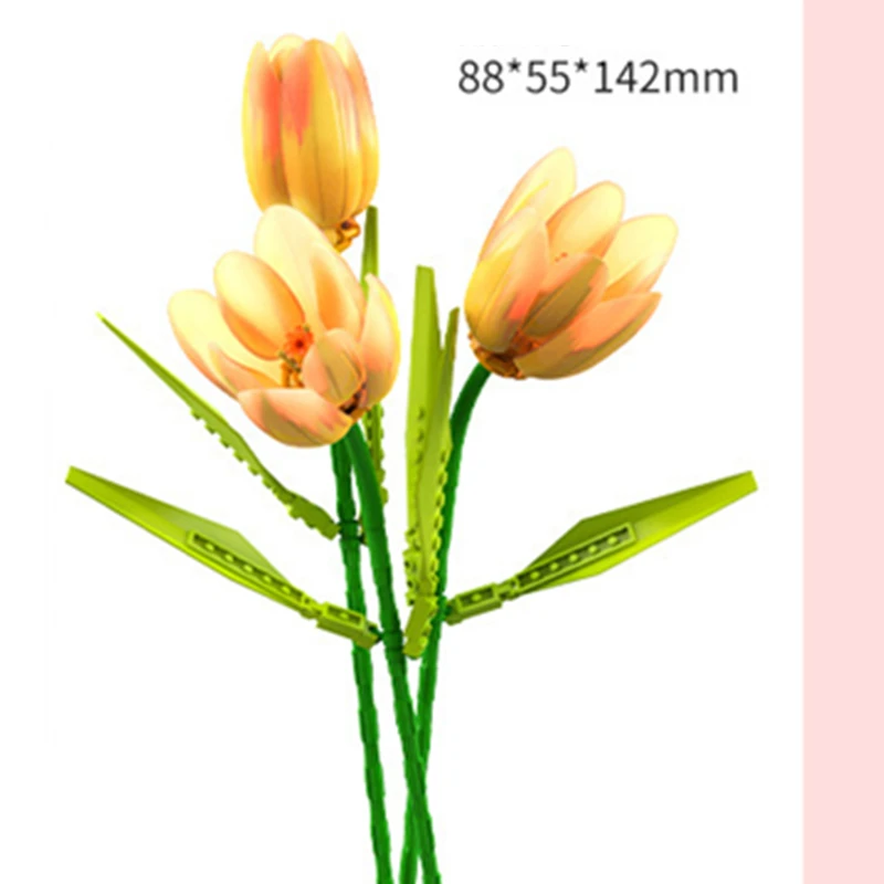 DIY 3 en 1 rosa amarillo tulipán plantas románticas paz y esperanza Día de San Valentín jardines bloques de construcción modelo ladrillos niños conjuntos Kits