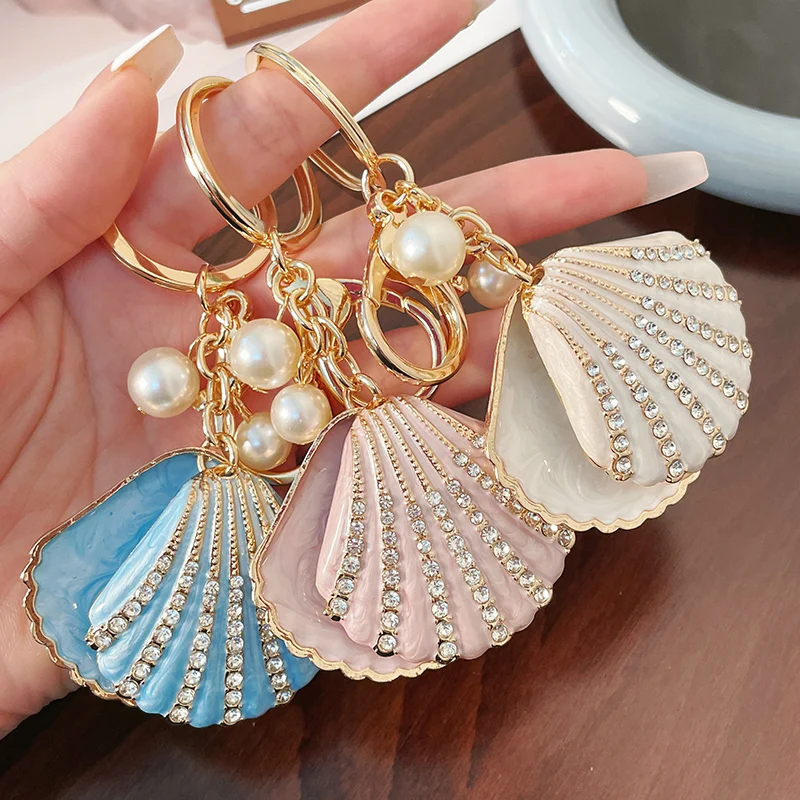 2026 New Pearl Shell Keychain Hawaii Beach Vacation Style Metal Key Ring Girls Backpack Pendant Summer Holiday Y2K Jewelry