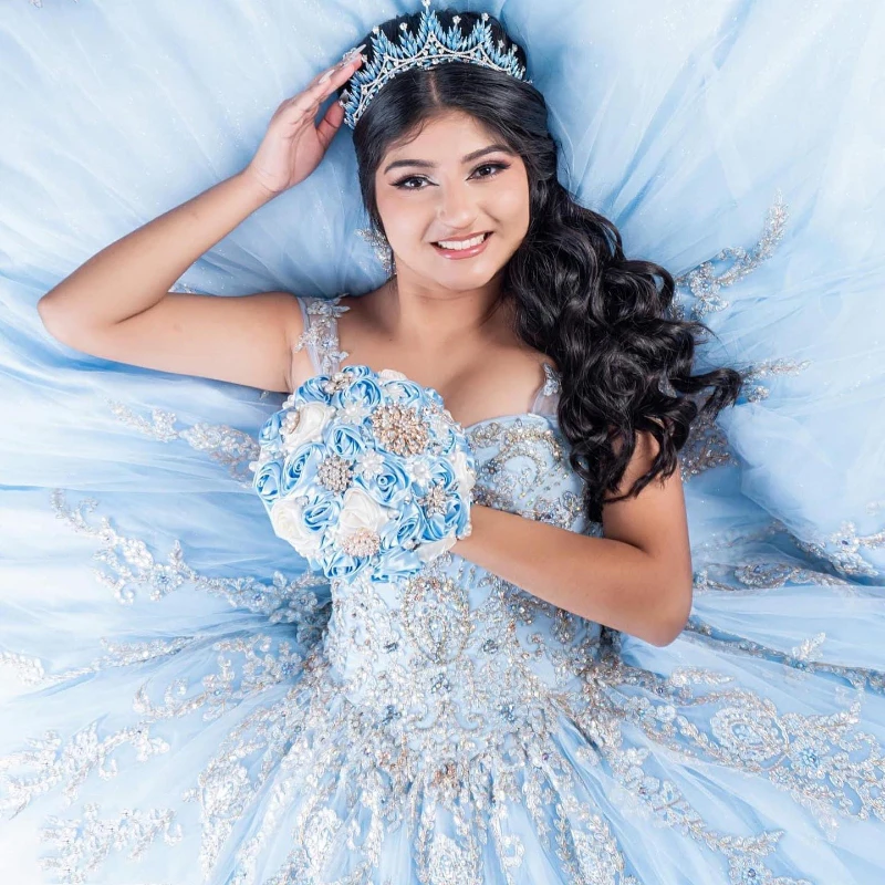 Sky Blue Princess Quinceanera Dress 2025 Off Shoulder Appliques Lace Beads With Cape Party Sweet 16 Gown Vestidos De 15 Años