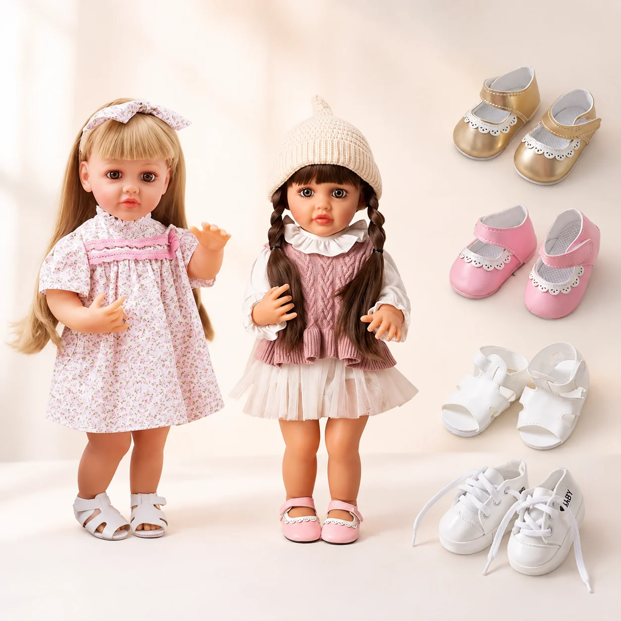 Puppe Schuhe Kleidung Handgemachte Stiefel 7,5-8 cm Schuhe Für 21 Zoll Amerikanischen 55 cm Baby Neue Geboren Puppe zubehör Für Generation Mädchen Spielzeug – Detail 1