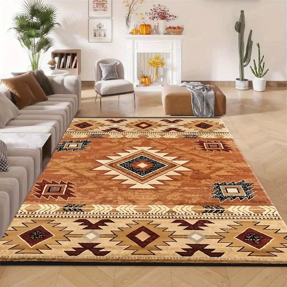 Southwestern Geometric Pattern Rug, Non-Slip Washable Vintage Tribal Rug, Suitable for Living Room Bedroom Home Decoration