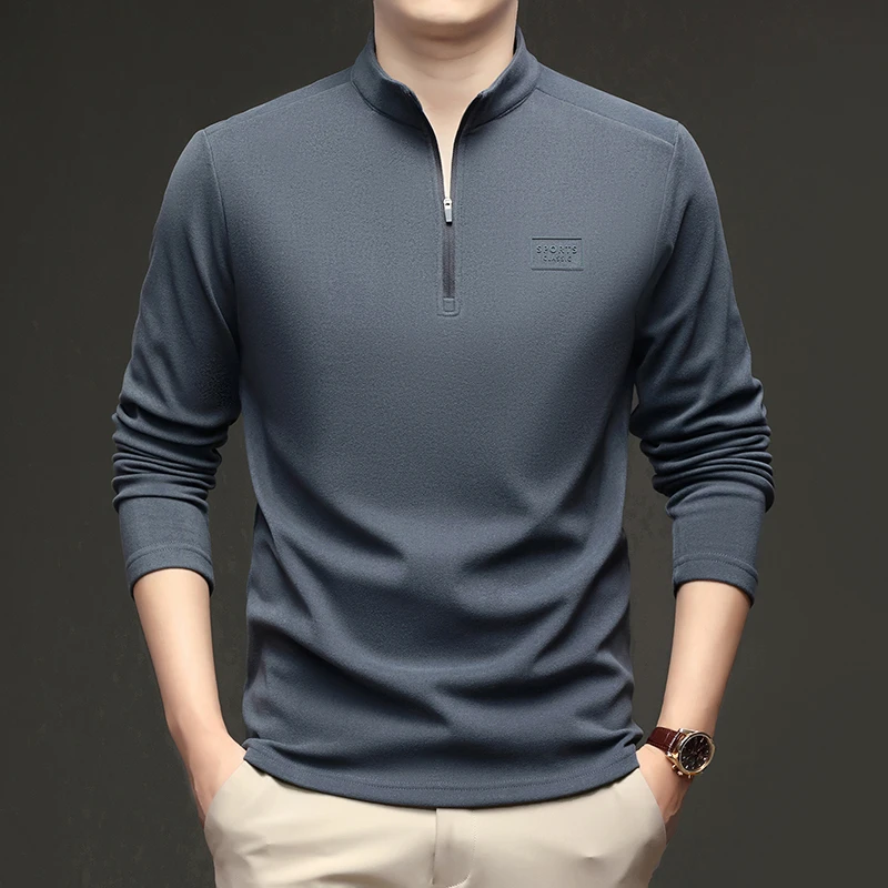 

2025 Men's New Outdoor Long Sleeved T-shirt Autumn/Winter German Velvet Warm Half Zipper Stand Up Hoodie Bottom Shirt