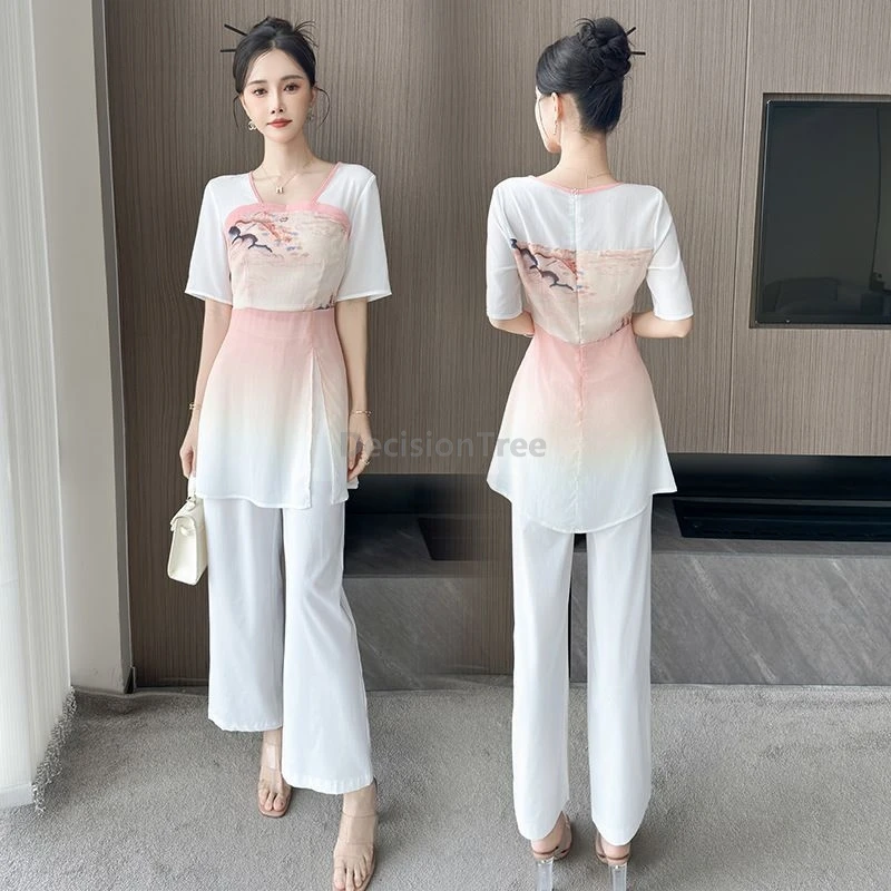 2025 Chinese oude stijl verbeterde fee bedrukte thee hanfu Oorreiniging voetenbad Technicus werkuniform salon spa-uniform