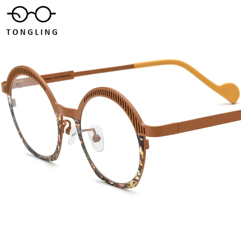 

Fashion Women Personality Multi-Color Ultra-Light Pure Titanium Men Handcrafted Hollowed-Out Retro Versatile Oval Glasses Frame