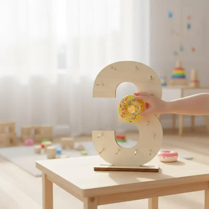 Number 0-9 Wooden Donut Display Stand Holder Board Table Desserts Stand For Birthday Party Wedding Baby Shower