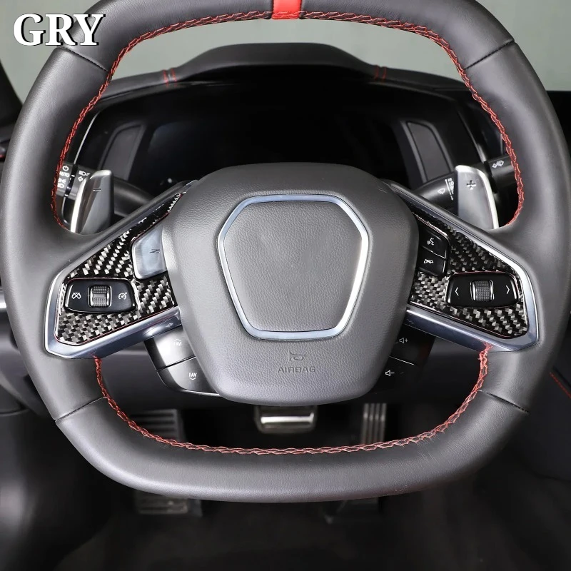 Car Steering Wheel Button Cover Trim For Chevrolet Corvette C8 Stingray Z51 Z06 20-26 Soft Carbon Fiber Interior Car Accessories