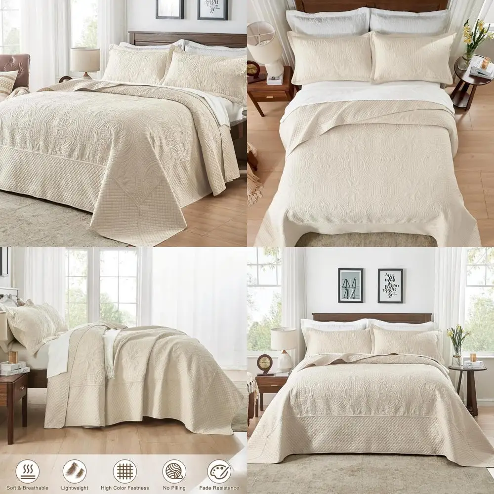 

Extra Wide Alaska King Bedspread Set, 3-Piece Soft Microfiber Lightweight Oversized King Bedding, 132x120 Inches