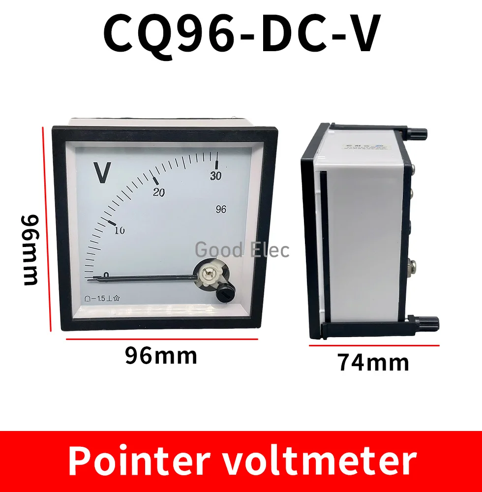 CQ-96 Pointer type DC voltmeter 50V 100V 150V 250V 300V 450V 500V 750V 1000V Range Analog Voltmeter Gauge Panel 96x96mm