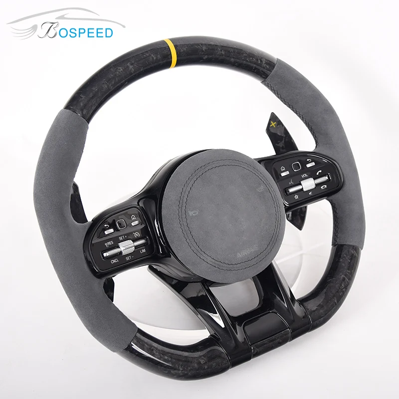 

Car Steering Wheel For Benz W205 W204 S500 C63 C43 E63 Glc63 A45 GLA/GLB/GLS ClassReal Black Forged Carbon Fiber Gray Alcantara