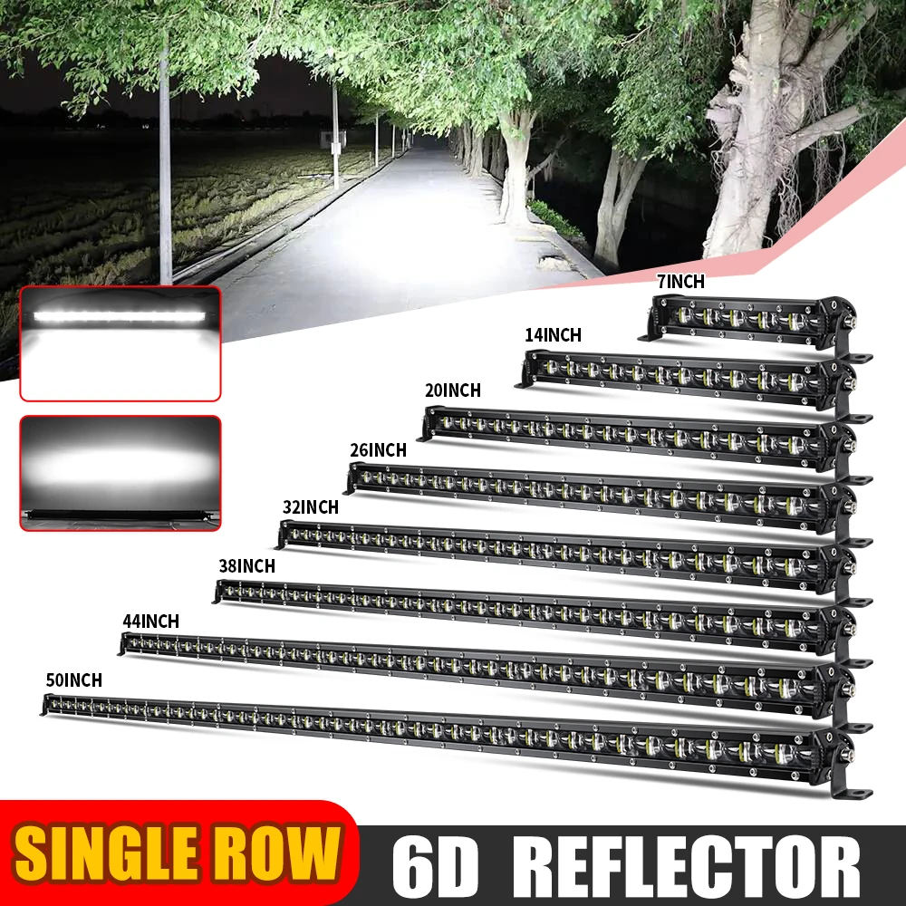 Braveway 20 inch 26 inch 32 inch 44 inch 50 inch 6D 120 W Enkele Rij Ultra Slim LED Lichtbalk 6500 K 12 V 24 V Spot Flood Combo Offroad - afbeelding 2