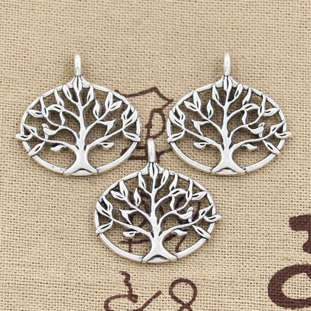 10pcs Charms Life Tree 27x27mm Antique Bronze Silver Color Pendants Making DIY Handmade Tibetan Bronze Silver Color Jewelry