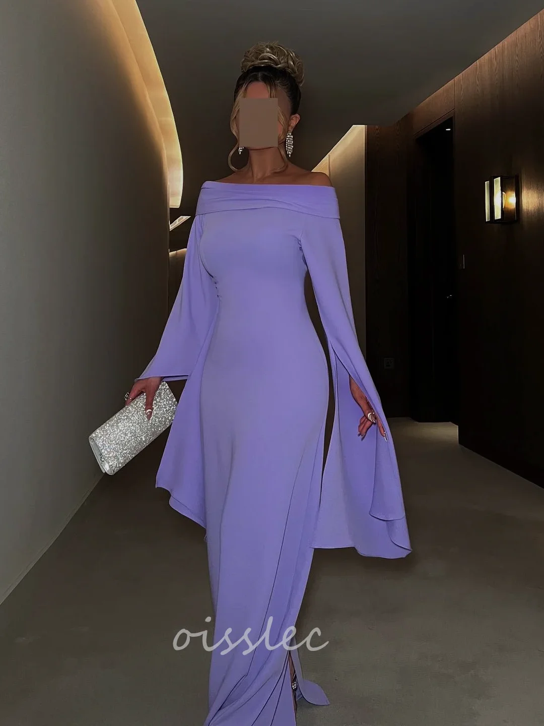 Oisslec Simple Purple Evening Dresses off Shoulder Formal Occasion Gown Prom Dress For Ramadan 2024 vestidos de noche