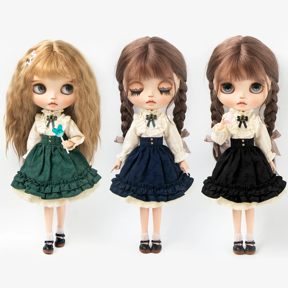 Blyth clothes Retro printed dress tulle skirt Lolita Fashion Lady's set shirt Overalls for Licca Ob 22 Ker YMY doll accessories image 5