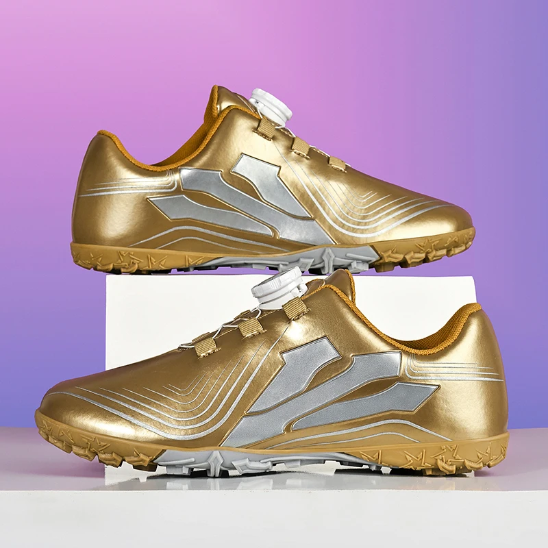 

Rotary Buckle Football Shoes Kids Trainers Gold Non-slip Turf Soccer Shoes Boys Futsal Sneakers Outdoor Children's Sports Shoes
