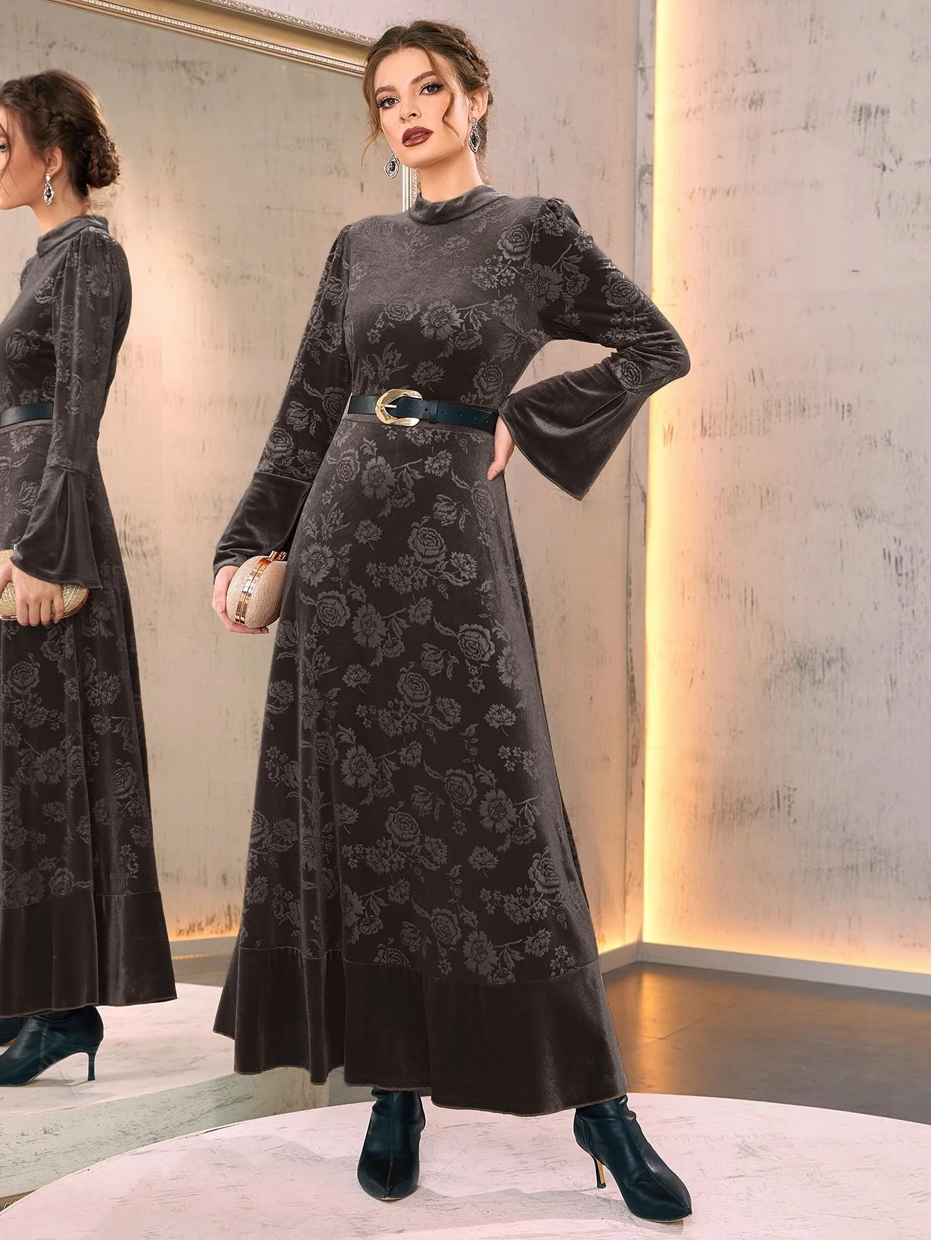 Autumn Winter Velvet Long Dress Ankle-Length Slim Fit Dress Office Lady  Jacquard Dress Evening Wedding Dress for Women - AliExpress 200000345