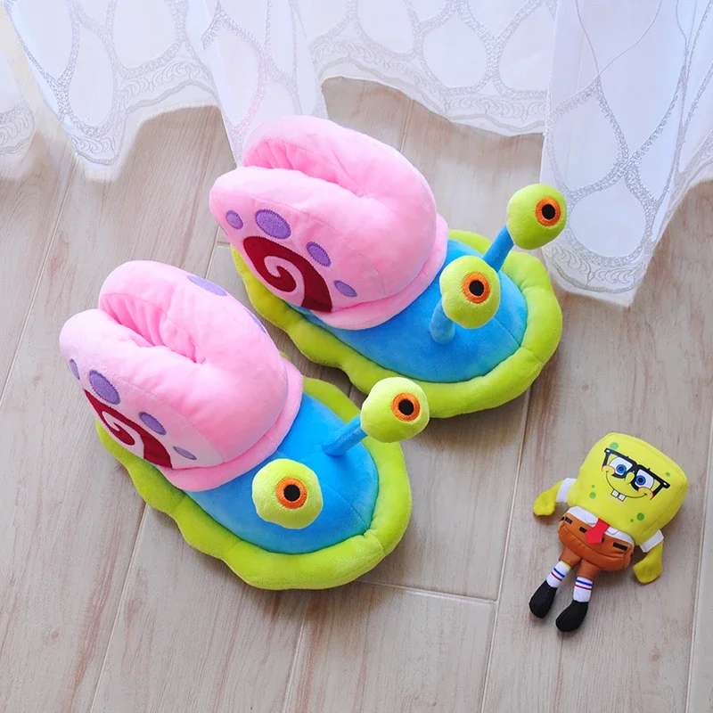 New Cartoon Anime Spongebob Squarepants Kawaii Series Gary The Snail Bag Heel Cotton Shoes Soft Plush Baby Girl Boy Holiday Gift