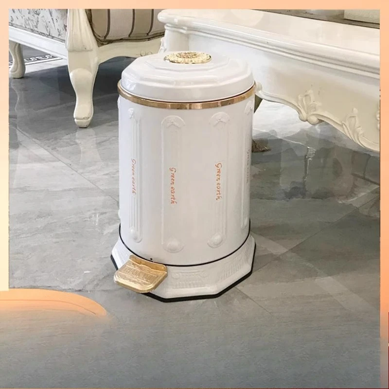 

Porcelain white European luxury trash can light luxury high-end living room household bedroom bathroom kitchen large